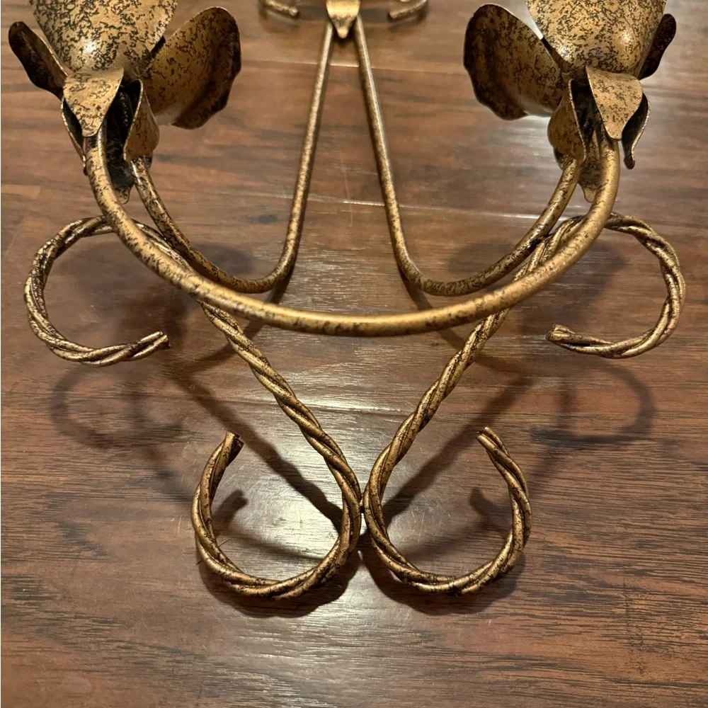 Vintage Double Wall Sconce Metal Candle Holder Italian Tole Rose Flower